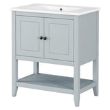 ZUN 30" Gray Modern Sleek Bathroom Vanity Elegant Ceramic Sink with Solid Wood Frame Open Style Shelf & N725P189825E