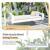 TOPMAX Twin Size Porch Swing Bed Seating Group, Patio Acacia Wood Swing Frame with Hemp Ropes for N717P210135K