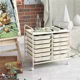 12-Drawer Rolling Storage Cart - 2-Row 10-Storey, Multicolor Drawers, 4 Wheels , White 38074436