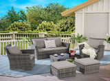6 Piece Wicker Patio Furniture Sets with Ottoman & Tempered Glass Coffee Table W874P264687