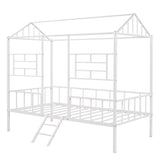 Metal House Bed Frame Twin Size with Slatted Support No Box Spring Needed White 77841896