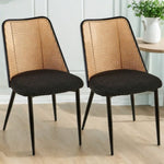 ZUN Black Rattan Dining Chairs Set of 2,Boucle Chairs with Natural Cane Back, Upholstered Dining Room W1164P218679