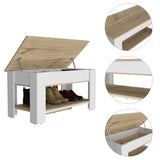 ZUN Austin Storage Table, One Extendable Table Shelf, Four Legs, Lower Shelf -Light Oak / White B07092025