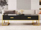 Modern Black Rectangular Coffee Table with 4 Drawers and Gold Base in 47.3" N735P305626B