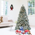 ZUN 6 FT Pre-lit Snow Flocked Christmas Tree, Artificial Hinged Xmas Pine Tree with 800 Branch Tips, 300 90390570