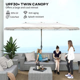 15ft Cream White Patio Umbrella UPF30 Outdoor Umbrella with Fringe and Crank Handle 86970460