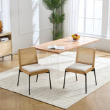 Mid-Century Dining Chairs Set of 2, Accent Linen Fabric Side Chairs with Rattan Backrest Metal Legs W3244P296486