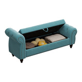 64.5" Bed Bench for Bed Room Nails Tufted Chaise of Lounge with Storage Velvet Upholstery Lake Blue W1097P202880