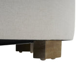 White Fabric Round Ottoman with Wooden Legs, Modern Minimalist Ottoman N769P296232W