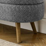 Ottoman Oval Storage Bench,Rubber Wood Legs, Gray W487P255613