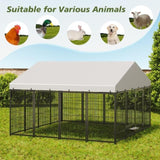 Large Dog Kennel Outdoor Pet Pens Dogs Run Enclosure Animal Hutch Metal Coop Fence with Roof Cover. W1820P318708