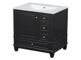 24" Bathroom Vanity with Sink and Drawers, Black Freestanding Vanity Cabinet with Ceramic Top and 74450990