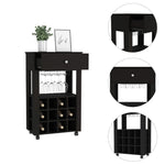 ZUN Memphis Bar Cart, Twelve Built-in Wine Rack, Four Legs, One Open Shelf -Black B20091948