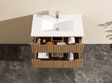 Goodyo 24" Wall-Mount Bathroom Vanity Cabinet with White Basin Sink Combo Floating, Walnut 36091790