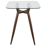 Clara Mid-Century Modern Square Counter Table with Walnut Metal Legs and Clear Glass Top by B202P223304
