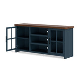 67 inch TV Stand Console for TVs up to 80 inches, No Assembly Required, Blue Denim and Whiskey B108P160177