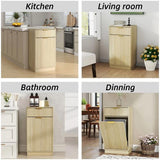 10-Gallon Woodgrain Tilt-Out Trash Can Cabinet with Wave-Textured Drawer & Pull-Out Bin 42935514