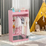 Kids Costume Organizer Costume RackKids ArmoireOpen Hanging Armoire Closet with Mirror-PINK 52444756