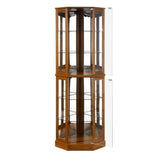 ZUN 6 Shelf Corner Curio Display Cabinet with Lights, Mirrors and Adjustable Shelves, Oak W1693P165029