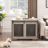 Farmhouse Dog Cage Crate Furniture Sliding Barn Door, Farmhouse Wooden Dog Kennel End Table W2275P164727