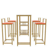 Bar table and chair five piece set, gold frame, multi-layer tabletop, chair cushion and backrest W3064P245383