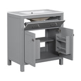 30" Bathroom Vanity with Ceramic Sink, Modern Gray Single Bathroom Cabinet with 2 Doors and a Shelf, N729P263155E