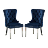 Set of 2 Wingback Dining Chairs with Button Tufted Back in Blue and Chrome B016P156857