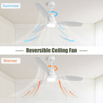 ZUN 52 Inch Wooden Ceiling Fan White 3 Solid Wood Blades Remote Control Reversible DC Motor With Led 95681271