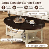 Vintage Oval Coffee Table with Drawer and Storage Shelf, Antique Cocktail Table in 45", French N735P277388K