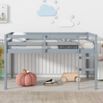 ZUN Solid Wooden, Rubber Wooden Twin Loft Bed with Ladder, Bed Platform of Strengthened Slats , Grey W504P190928