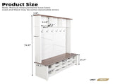Farmhouse 4-in-1 Hall Tree with 6 Hooks, Walnut Entryway Bench with Shelves, Wooden Style Rustic 93005386