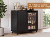 Fluted Coffee Bar Cabinet with Mini Fridge Space & Charging Station, Home Bar Cabinet with Hidden W2917P517152