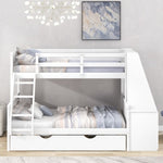 ZUN Twin over Full Bunk Bed with Trundle and Built-in Desk, Three Storage Drawers and Shelf,White 26505764