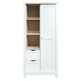 ZUN Bedroom Storage Wardrobe with Hanging Rods and 2 Drawers and Open Shelves,Sliding Door,White 56629304