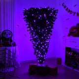 ZUN 6 FT Pre-lit Upside Down Artificial Christmas Tree, Black Halloween Tree with 250 Purple Lights and 38631116