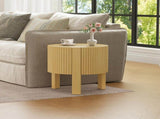 Round Fluted Side Table with Storage for Living Room, Rubber Solid Wood, Soft-close Door, Natural, N735P369881N