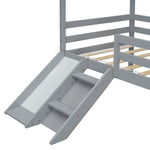 ZUN Twin Low Loft House Bed with Slide, Ladder, Safety Guardrails, House Roof Frame,Grey W504P145315