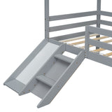 ZUN Twin Low Loft House Bed with Slide, Ladder, Safety Guardrails, House Roof Frame,Grey W504P145315