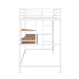 ZUN Twin Metal Loft Bed with Desk and Shelve,White 18643134