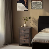 Brown MDF with solid wood veneer 66*45*68cm three-drawer bedside table 57761040