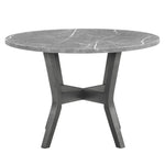 ZUN Beautiful 5-Pc Round Gray Stone Table Glitter Gray Finish Upholstered Chairs Room Wooden B011P184963