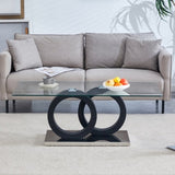 Modern Style Glass Top MDF Coffee Table Black Base, Suitable for Living Rooms and Lounge Areas, W3226P279046