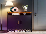 Double Door 6-Layer Shoe Cabinet with High Foot LED Lights Particle Board 80*38*90cm Black 83568642