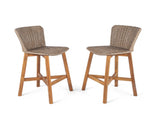 Lymington Outdoor Bar Stool, Teak Finished Wood with Light Brown Wicker, Set of 2 N775P278094B