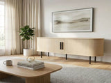 Oak Color Embossed Particle Board TV Stand, Oval Tabletop 1473558cm, Modern Entertainment Center 31438079