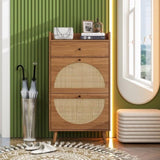 Rattan, Allen 2 door 1 drawer cabinet, shoe rack, double layer, suitable for entrance W688141533
