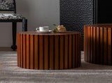Round Wood Coffee Table for Living Room for Small Space Apartment and No Need Assembly W3081P255018