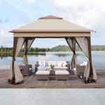 ZUN Outdoor 11x 11Ft Pop Up Gazebo Canopy With Removable Zipper Netting,2-Tier Soft Top Event W41932833