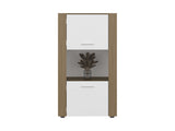 Kasaan Bookcase with Upper and Lower Doors, Open Display Shelves and Vertical Storage Design, B097P474311