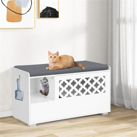 ZUN Cat Litter Box Enclosure,Entrance Shoe Stool with Removable Cushion and Front Open Door 05978706